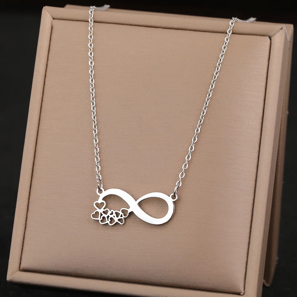 Stainless Steel Necklaces Elegant Exquisite Heart Infinity Symbol Heartbeat Pendants Chain Trend Fine Necklace For Women Jewelry