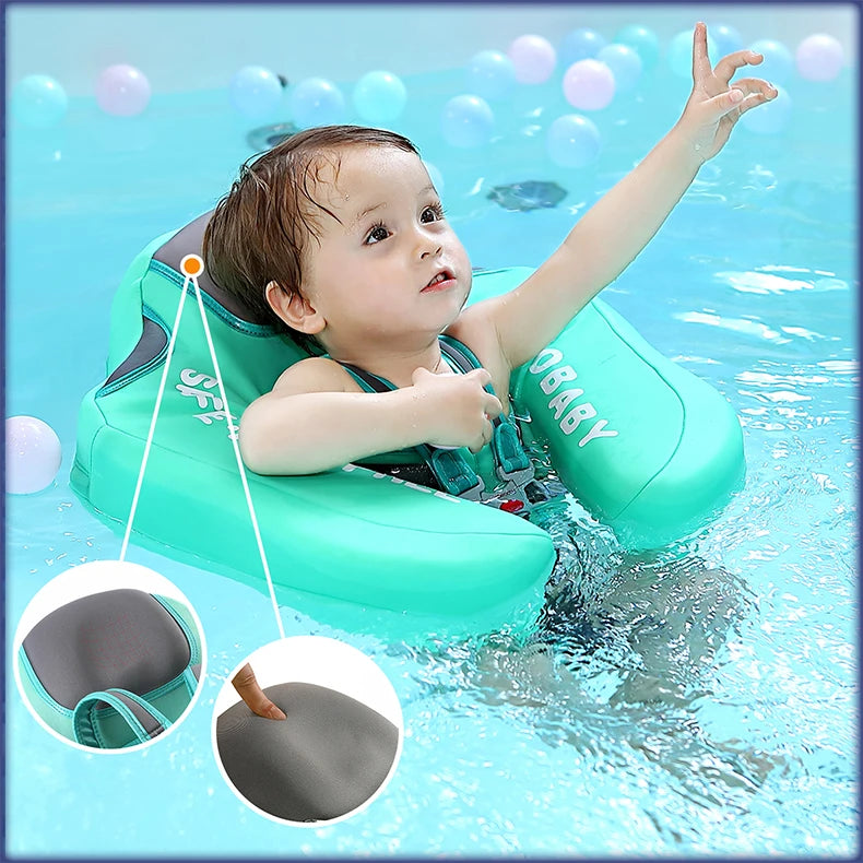 Mambobaby Baby Float with Sunshade Canopy and Crotch Strap Inflatable-free Safe Core Swimming Pool Accessory Bathroom Water Toy