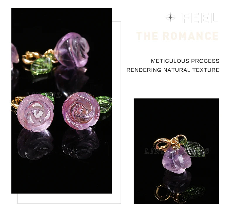 1 Pc Natural Amethyst Rose Flower Shape Copper Buckle Pendant Quality Charm For Jewelry Making Diy Necklace Bracelet Accessory