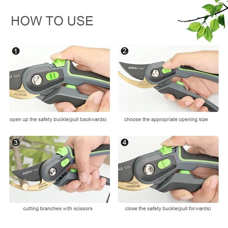 AIRAJ 8inch Pruning Shear Garden Tools Labor Saving Scissors Gardening Plant Sharp Branch Pruners Protection Hand Durable