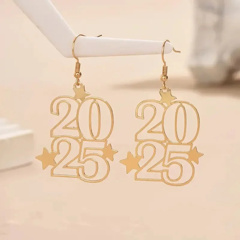 New Creative Gloden Number 2025 Dangle Earrings for Women Fashion New Year Earring for Party