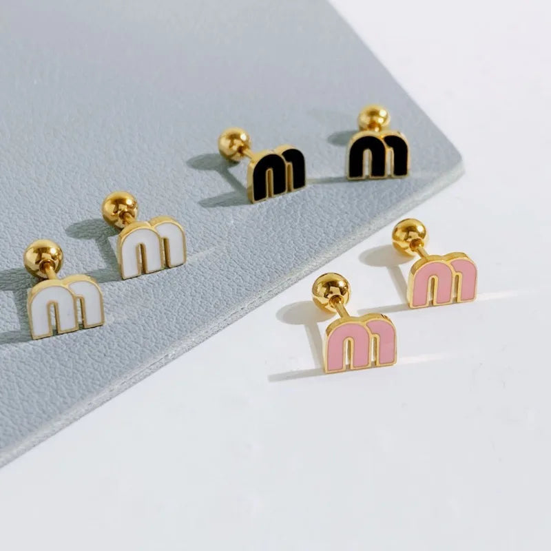 2pcs Stainless Steel Letter M Stud Earrings for Women, Fashion Brand Jewelry Delicate Cute Tiny Earrings Gift