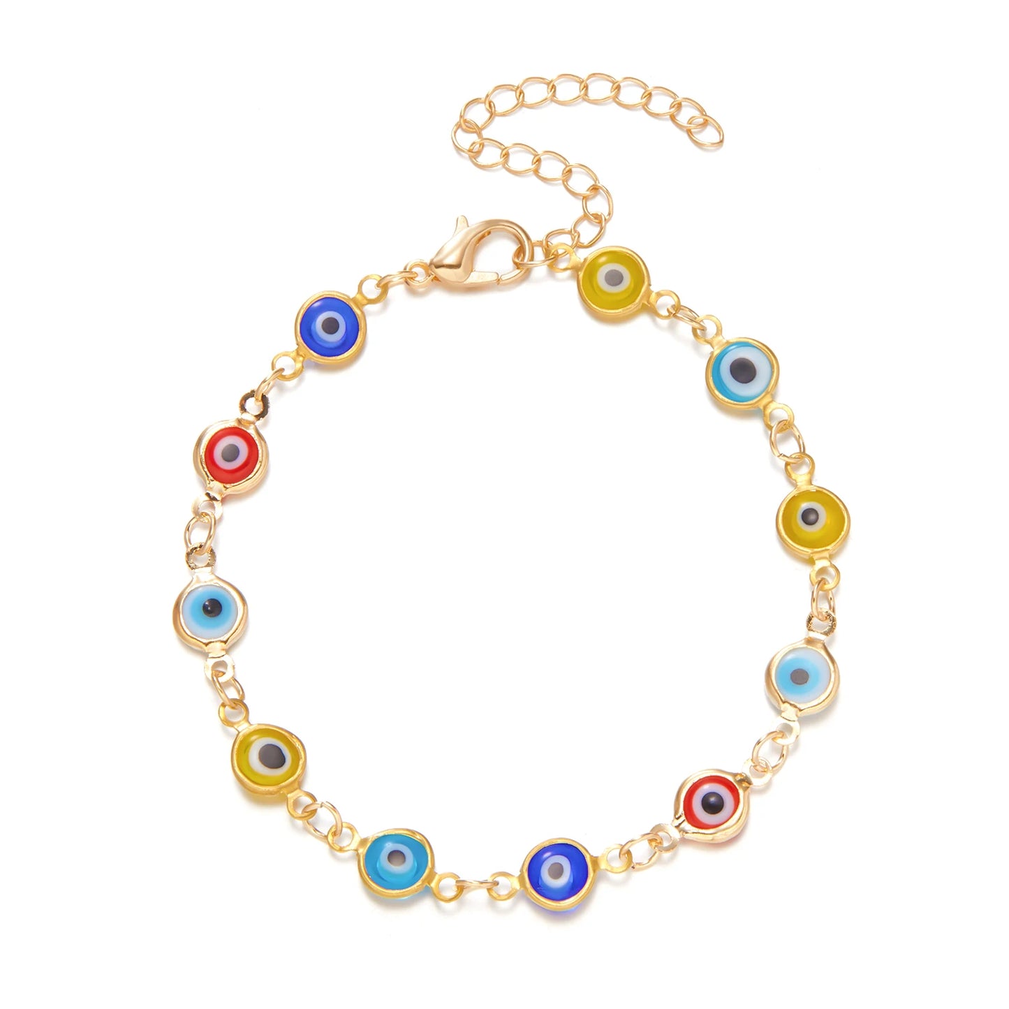 Turkish Blue Evil Eye Bracelet for Women Men Colorful Red Blue Turkey Eye Adjustable Metal Bead Bangles Lucky Wealth Jewelry