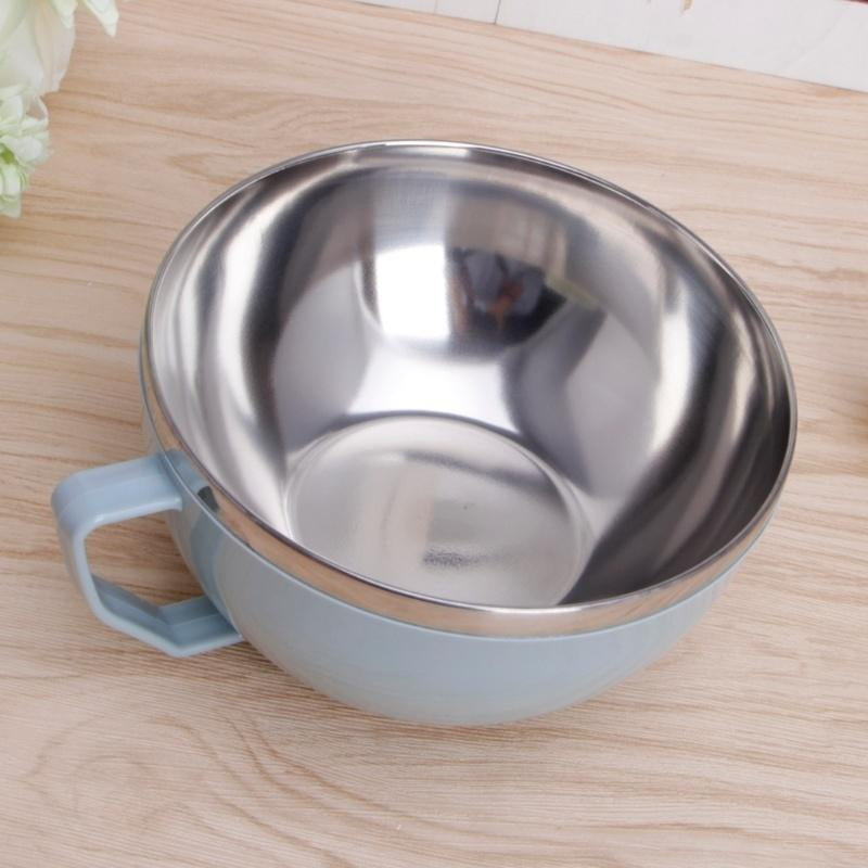 1PCS Stainless Steel Bowl with Handle Solid Color Anti Scalding Instant Noodles  Mixing Bowl Kitchen Tableware Food  Accessory