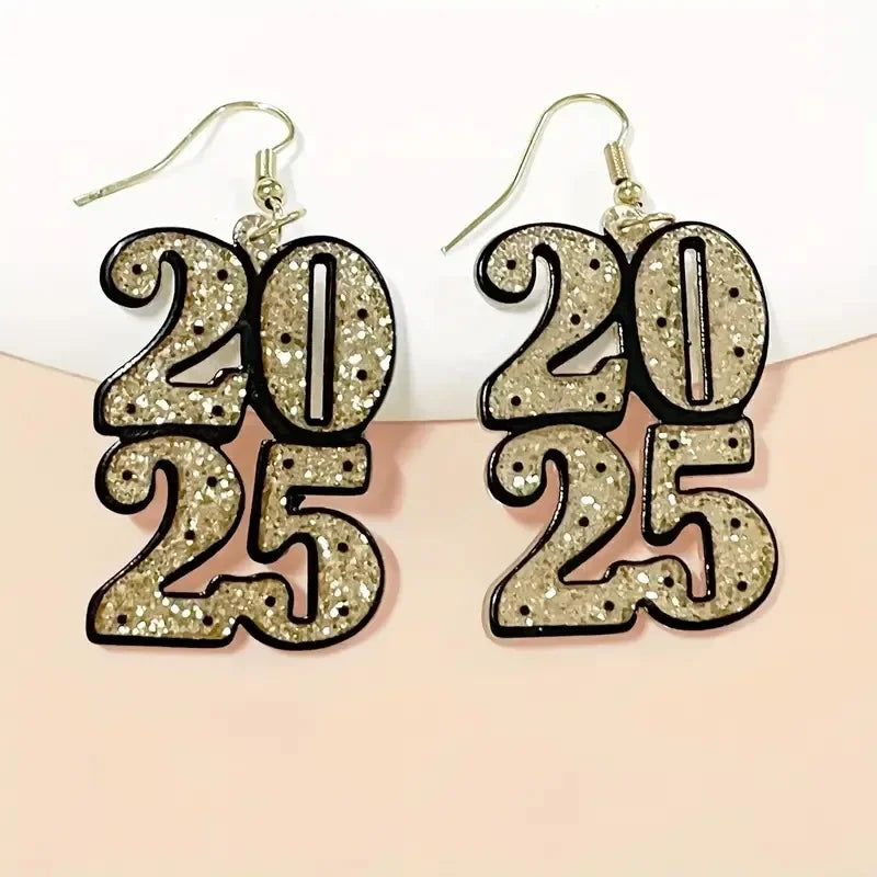 2025 Multicolor Acrylic Number Dangle Earrings Women Creative Fashion Shining Earring New Year Ear Accessory