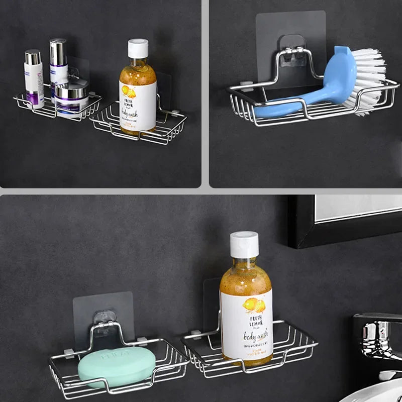 High Quality Soap Rack Wall Mounted Soap Holder Stainless Steel Soap Sponge Dish Bathroom Accessories Soap Dishes Self Adhesive