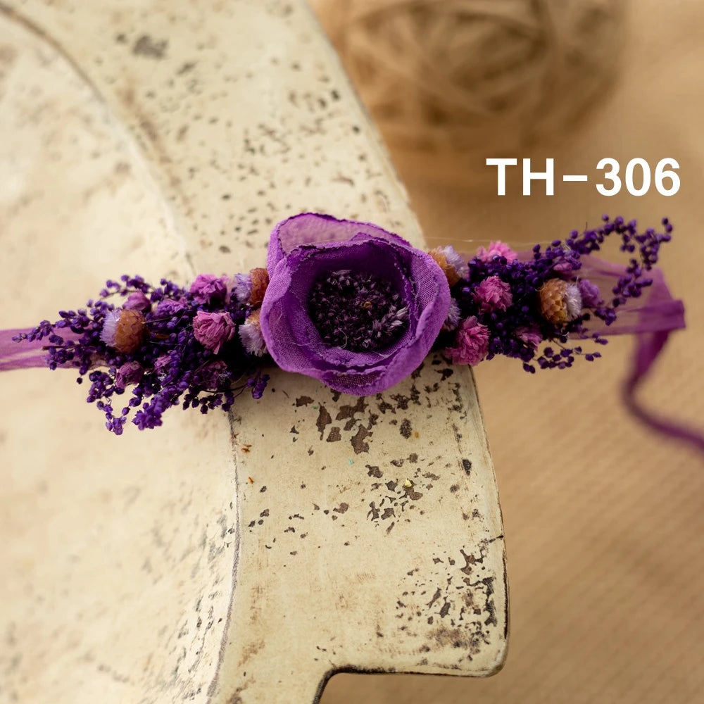 Baby Girl Flower Headbands Newborn Photography Props Dried Flowers Newborn Hairband Princess Tieback Baby Girl Hair Accessories