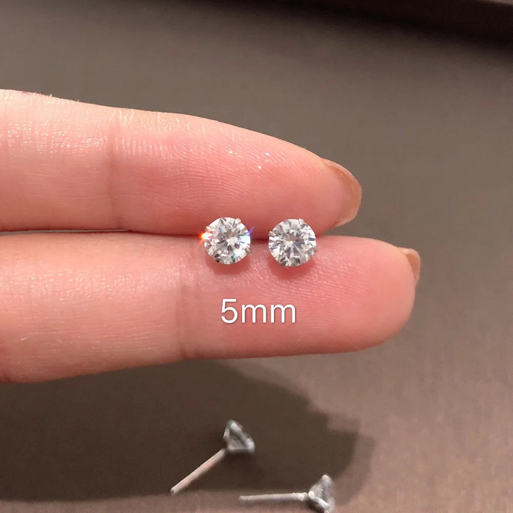 925 Sterling Silver Jewelry Women Fashion Cute Tiny Clear Crystal Stud Earrings Gift for Girls Teens Lady Fine Jewelry