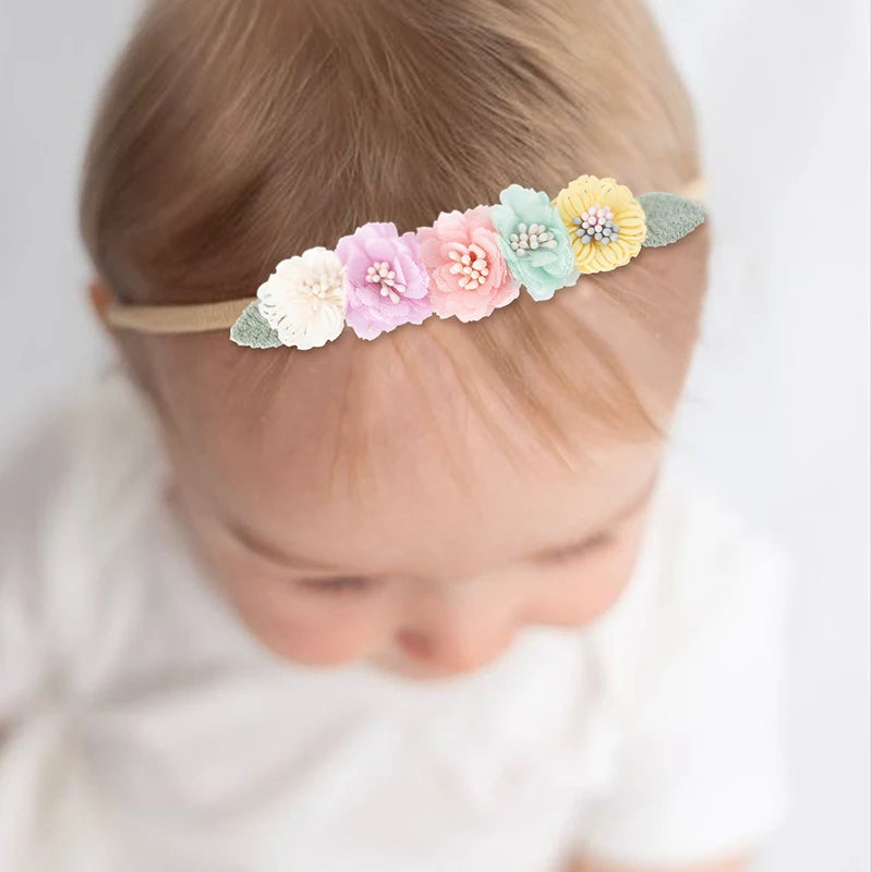 3pcs/set Baby Girl Headband Newborn Elastic Flower Toddler Hair Band Kids Headwear Nylon Soft Hairbands Child Hair Accessories