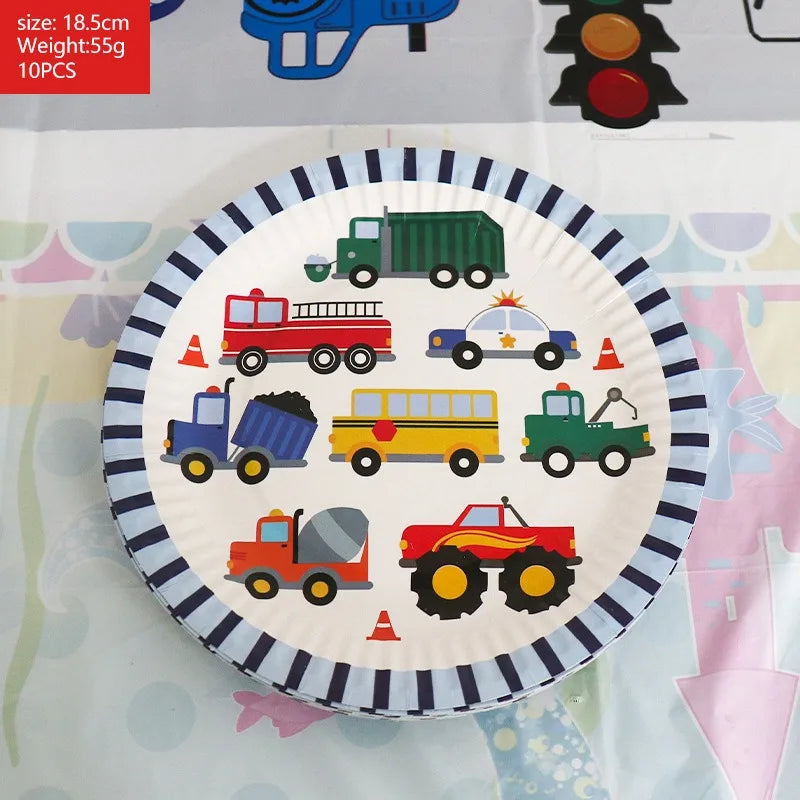 Disney Construction Truck Engineering Vehicle Party Decoration Disposable Tableware Set Excavator Plate Banner Cake Decoration