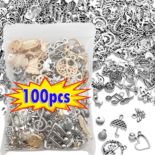 100pcs Tibetan Silver Mixed Pendant Animals Charms Beads for Jewelry Making Bracelet Earrings Necklace DIY Craft Art Charms