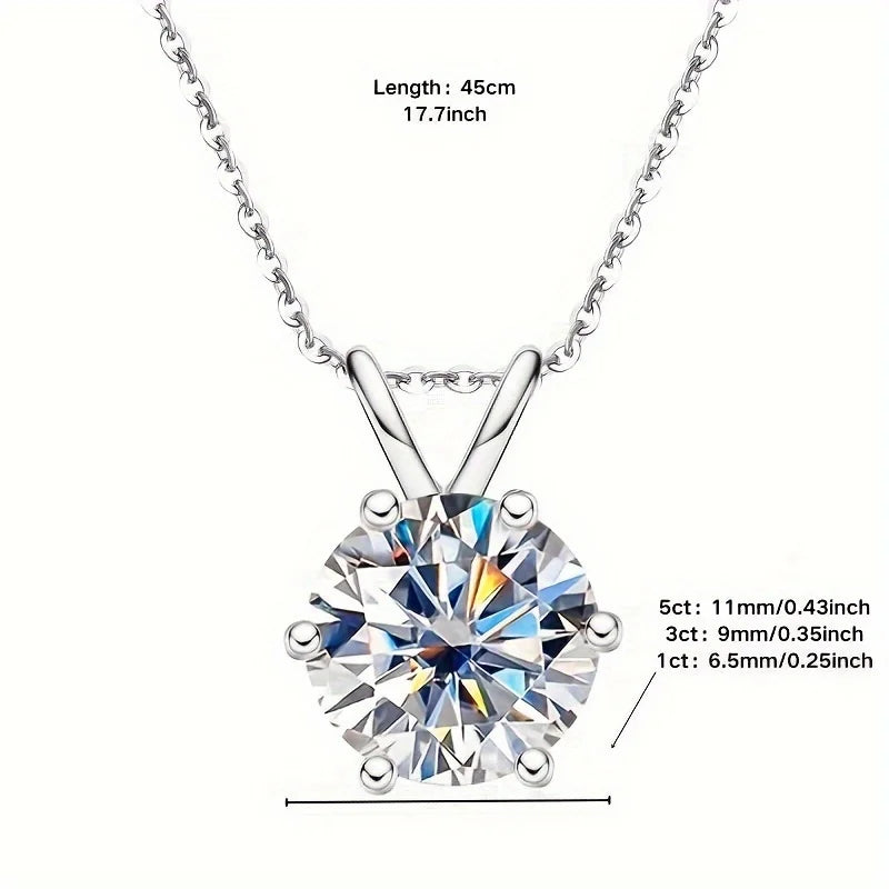 1/3/5 Carat D Color Moissanite Necklace For Women Classic Six Claw S925 Silver 18K Gold Plated Pendant,2 Color