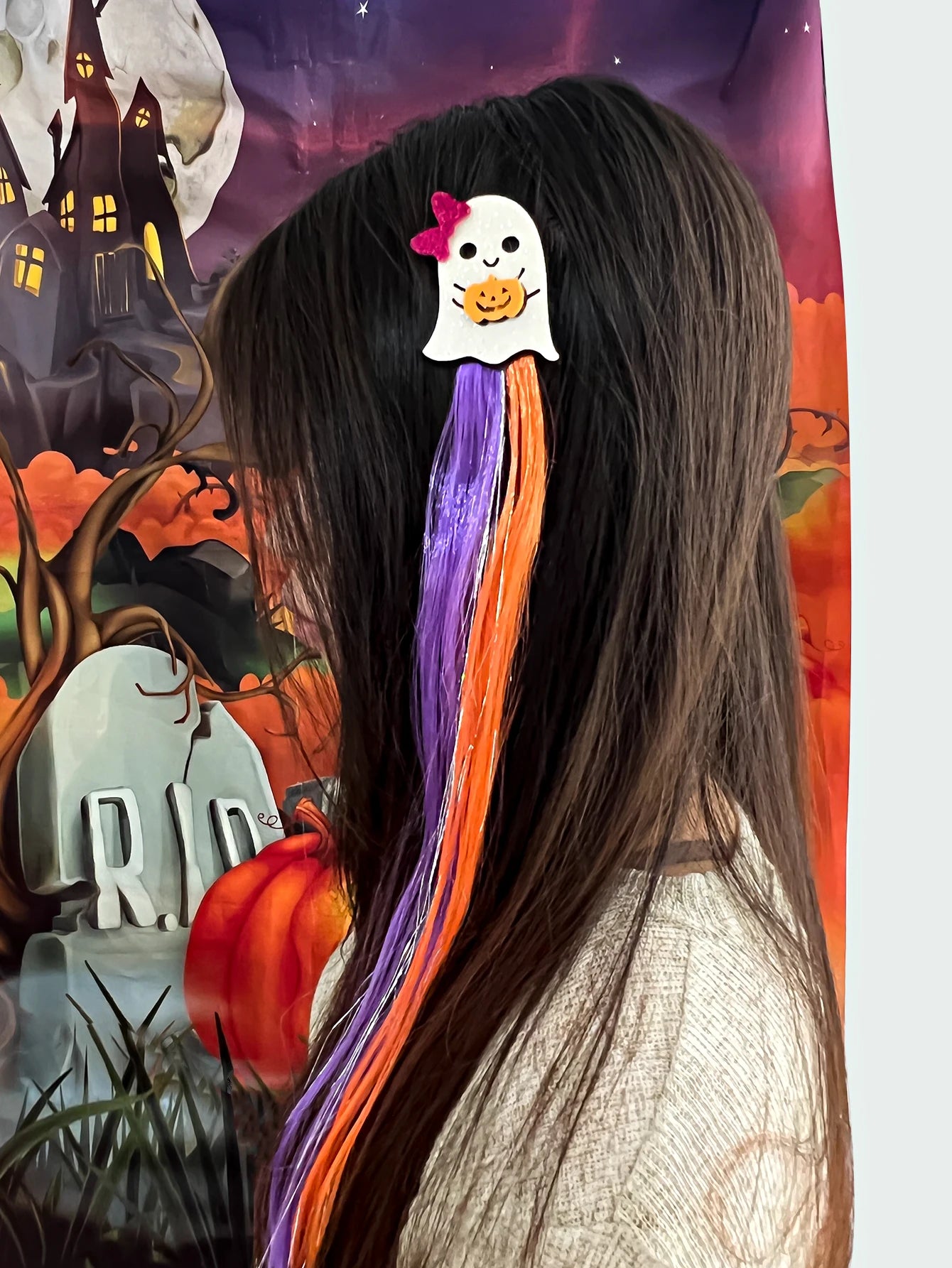 1Pcs Halloween Wig Hair Clips for Girls Women Colored Hair Extensions Accessories Hairpin for Halloween Party Present