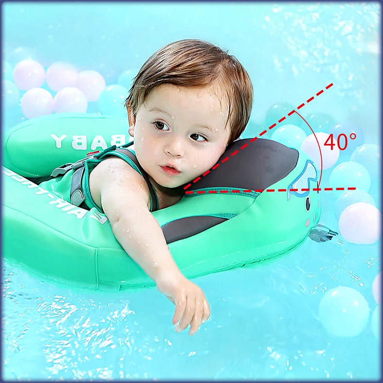 Mambobaby Baby Float with Sunshade Canopy and Crotch Strap Inflatable-free Safe Core Swimming Pool Accessory Bathroom Water Toy