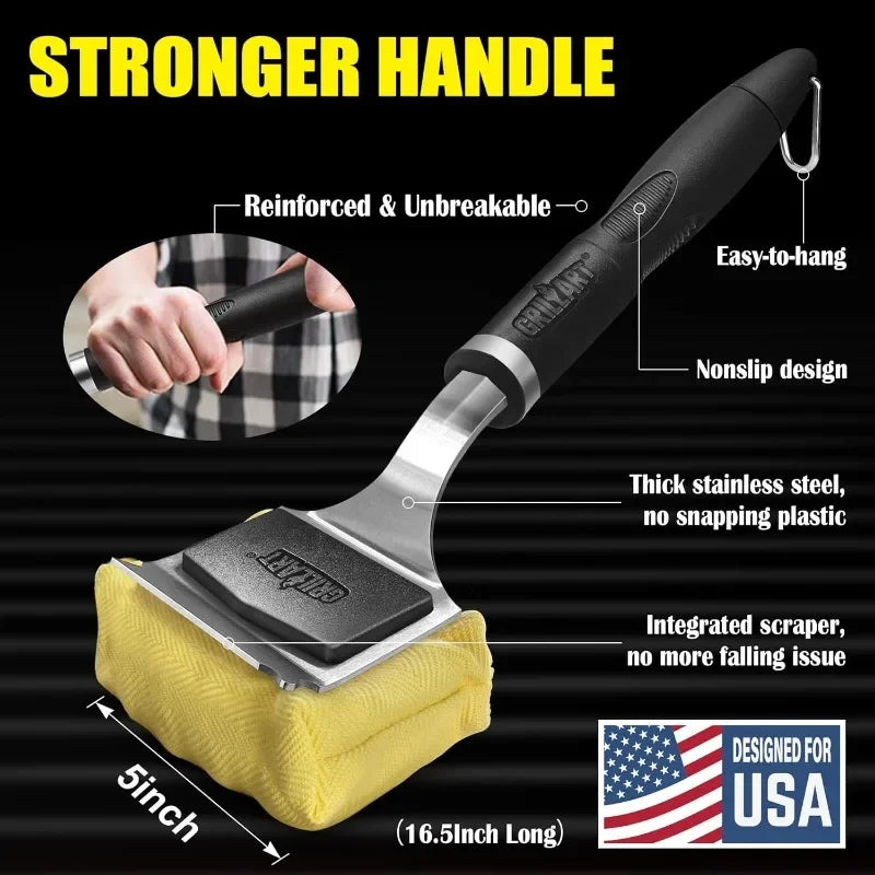 Grill Bristle Free  Reinforced Grill Cleaner Scraper Brush  Replaceable Head Barbecue Grill Cleaning Brush Safe BBQ