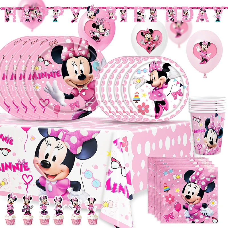 Minnie Mouse Birthday Party Decoration Girls Disposable Tableware Balloon Cups Plates Tablecloth Balloon Baby Shower Party Suppl