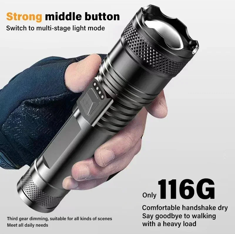 Powerful P70 Led Flashlights 5000LM Ultra Bright Tactical Light Emergency Spotlights Telescopic Zoom Light Builtin 18650 Battery