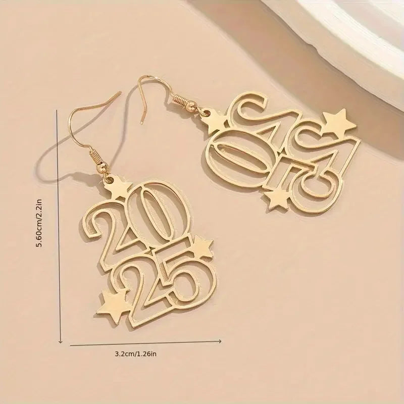 New Creative Gloden Number 2025 Dangle Earrings for Women Fashion New Year Earring for Party