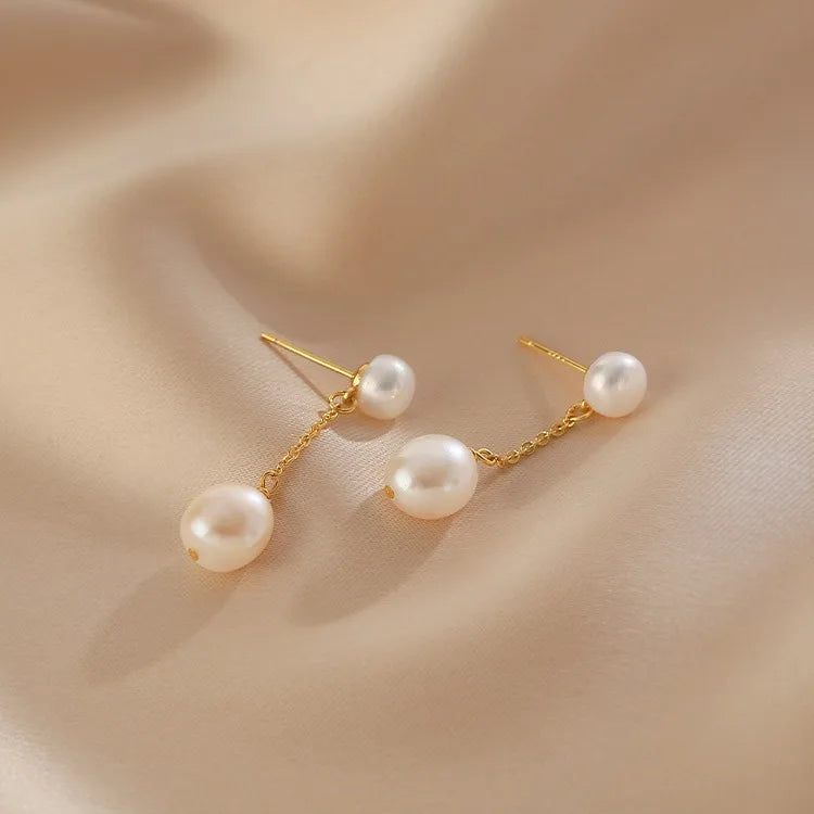 Minar Delicate Irregular Freshwater Pearl Earring For Women Gold Color Metal Hanging Drop Earrings Statement French Jewelry 2023