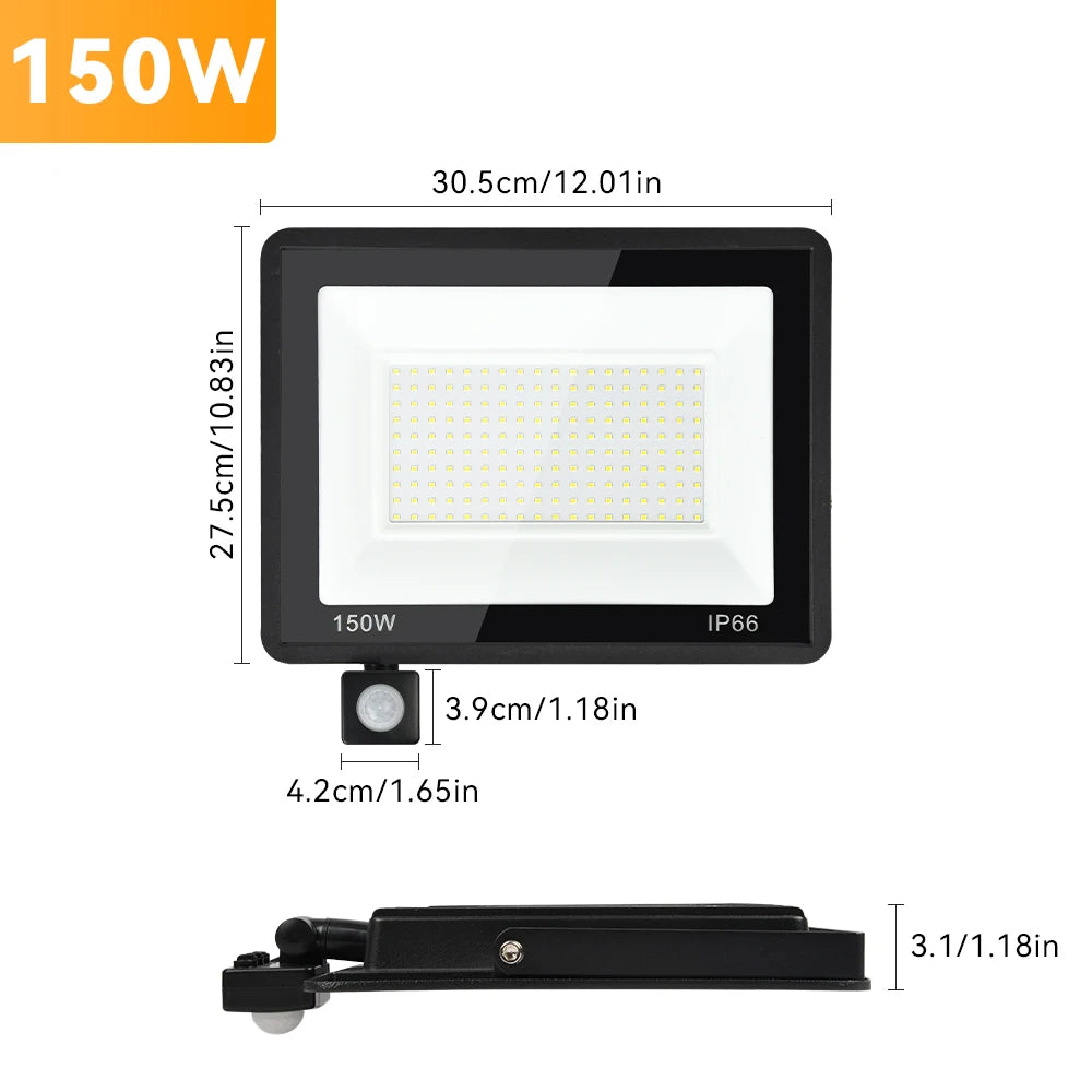 LED PIR Motion Sensor Floodlight Outdoor Wall Light White Light 100W 50W 30W 20W 10W IP66 Waterproof LED Spotlight For Garden