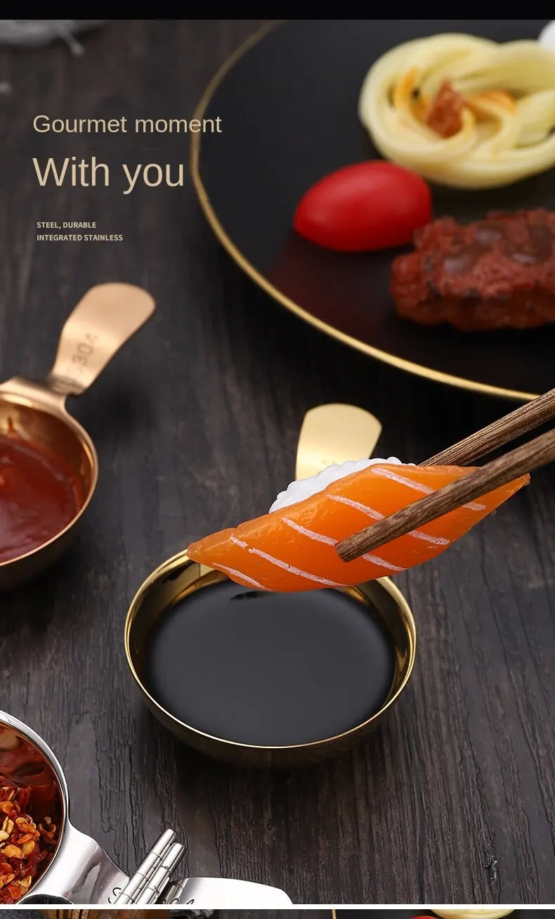 2pcs 304 Stainless Steel Korean Sauce Spoon Hangable Chopsticks Dipping Dish Seasoning Plate Sauce Plate Barbecue Tableware