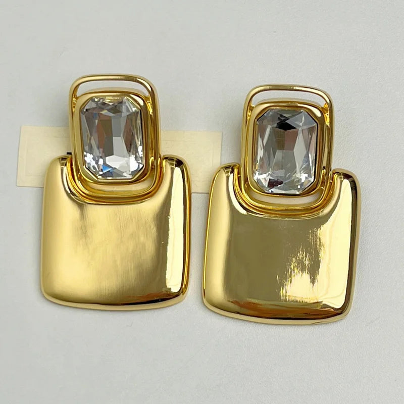 XIALUOKE Vintage Metal Geometric Square Crystal Earrings For Women European American Style Chunky Jewelry Accessories