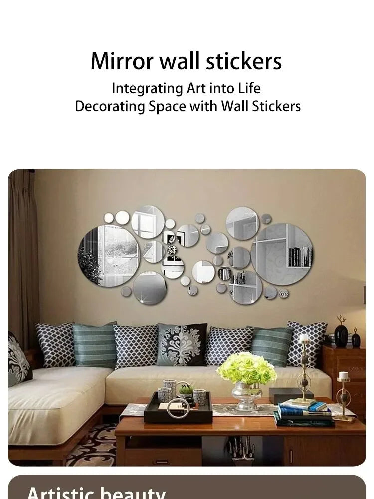 26 PCs 3D Acrylic Mirror Wall Sticker, round Mirror, DIY Bedroom, Bathroom and TV Background Room Sticker Wall Decoration