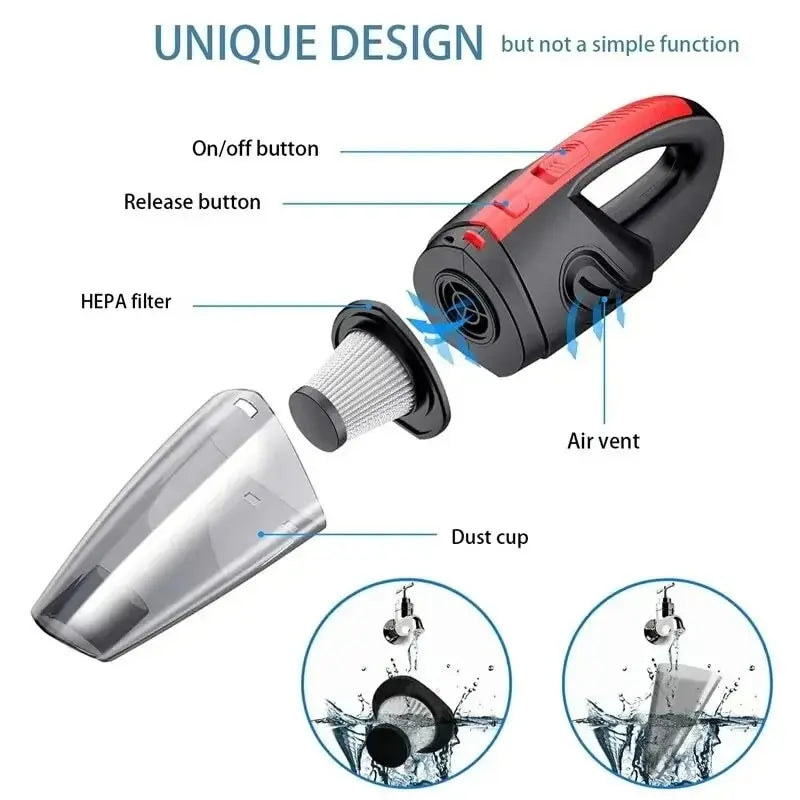 Portable Car Wireless Vacuum Cleaner Powerful Suction Rechargeable Handheld Vacuum Cleaner Quick Charge for Car Home Pet Hair