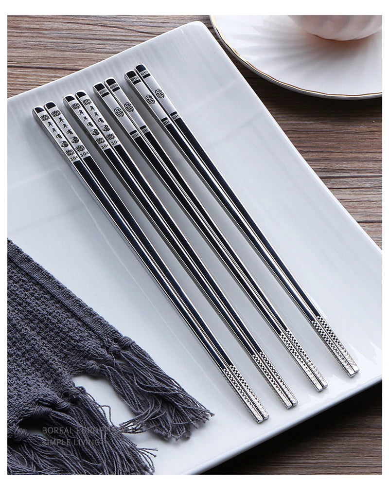 23cm Exquisite Dragon Pattern Chopsticks 304 Stainless Steel Non-slip Chinese Chopstick Food Sushi Sticks Home Kitchen Tableware