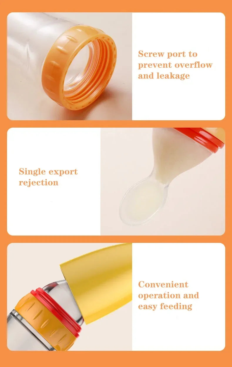 Safe Useful Silicone Baby Bottle With Spoon Food Supplement Rice Cereal Bottles Squeeze Spoon Milk Feeding Bottle Cup