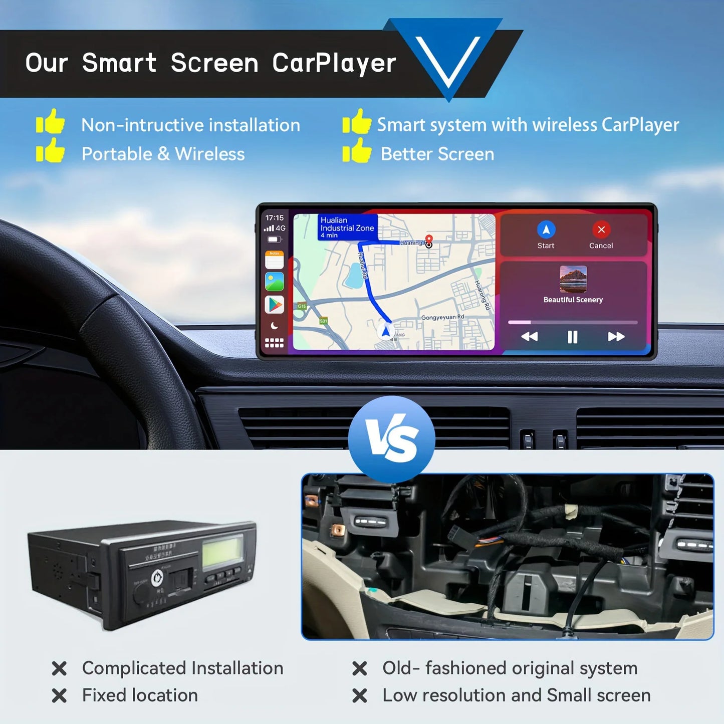 Universal 10.26” Screen Car Radio Multimedia WIFI Video Player Wireless Carplay Screen for Apple Or Android