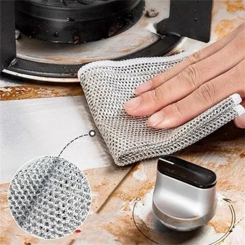 Metal Steel Wire Rags Cloth Home Kitchen Pot Pan Dishwashing Double-sided Dishcloth Cleaning Cloths Towel Scrubber Rag Wholesale