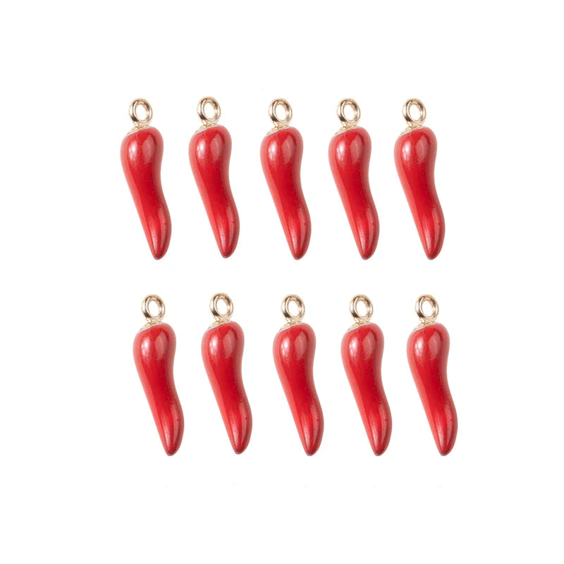 YEYULIN 10pcs Red Chili Enamel Charms Alloy Metal Gold Color Pepper Pendants For DIY Crafting Earring Bracelet Necklace Jewelry