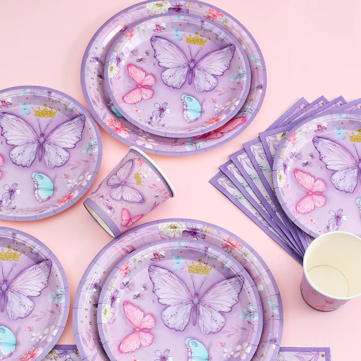 Purple Butterfly Disposable Tableware Napkin Butterfly Birthday Party Decor Girl Baby Shower Baptism Gender Reveal Supplies