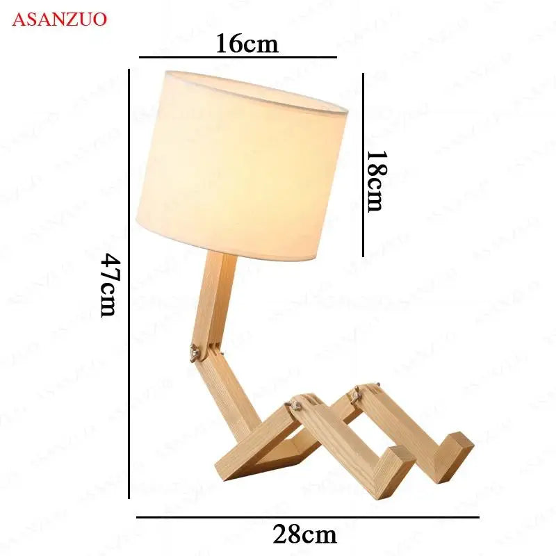 Wooden Robot Shaped Table Lamp Art Decor Home Living Room Bedroom bedside lamps Study Desk Lamp E14 Wood Luminaires