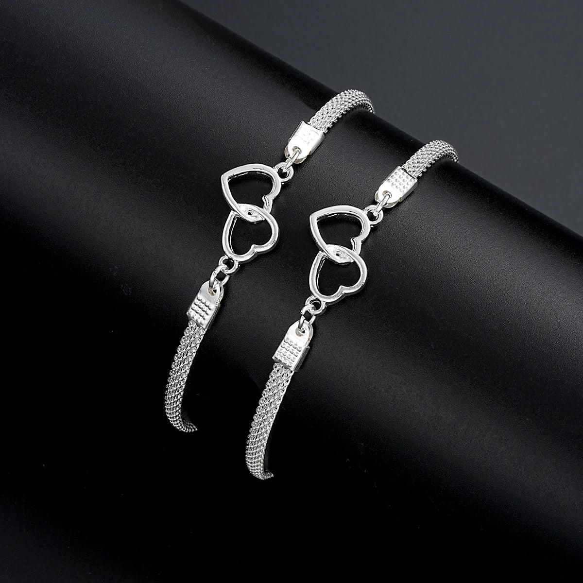 2 Pcs Set Love Heart Couple Bracelets for Women Men Silver Color Double Layer Matching Chain Bracelet Lover Jewelry Gift