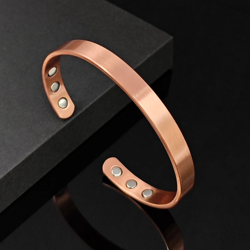 SNQB Simple Jewelry Set Pure Copper Bracelet Rings Cuff Magnetic Bangles For Women Men Arthritis Health Solid Copper Jewelry