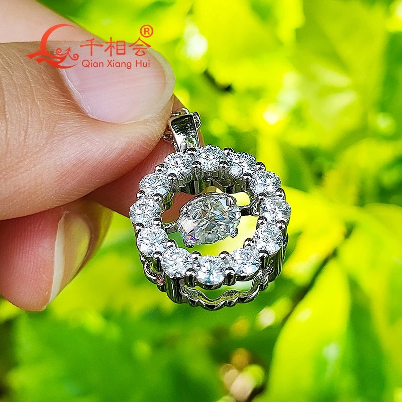 1ct 6.5mm dancing  moissanite stone 15mm pendant S925 silver necklace D VVS white round Jewelry Engagement wedding datting gift