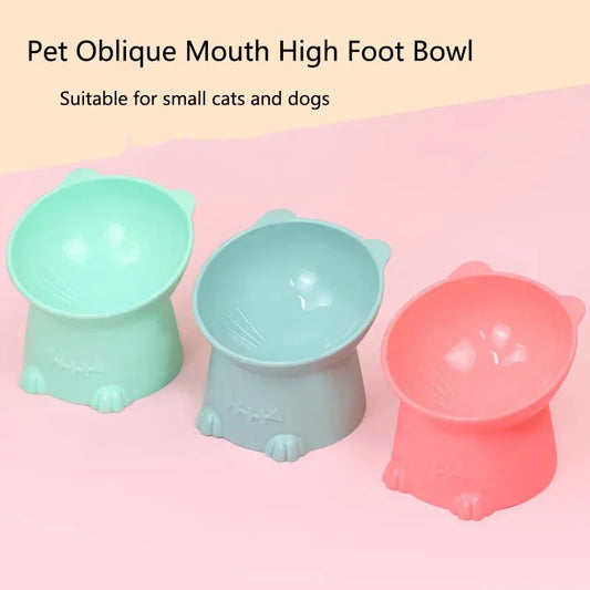 Pet Bowl Water Food Feeding Dish Plate Pet Supplies Cartoon Cat Shape Tilted Anti-overturn Raised Base Protect Cervical Spine