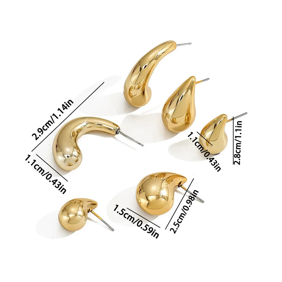 6Pcs Classic Geometry Glossy Ccb Gold Plated Waterdrop C Shape Hoop Earrings Set for Women Teens Vintage Daily Wear Ear Jewelry