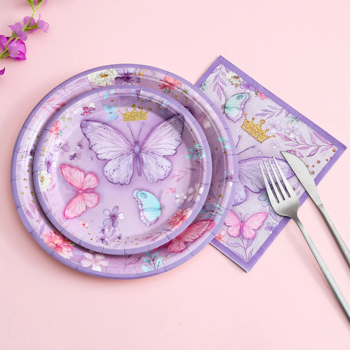 Purple Butterfly Disposable Tableware Napkin Butterfly Birthday Party Decor Girl Baby Shower Baptism Gender Reveal Supplies