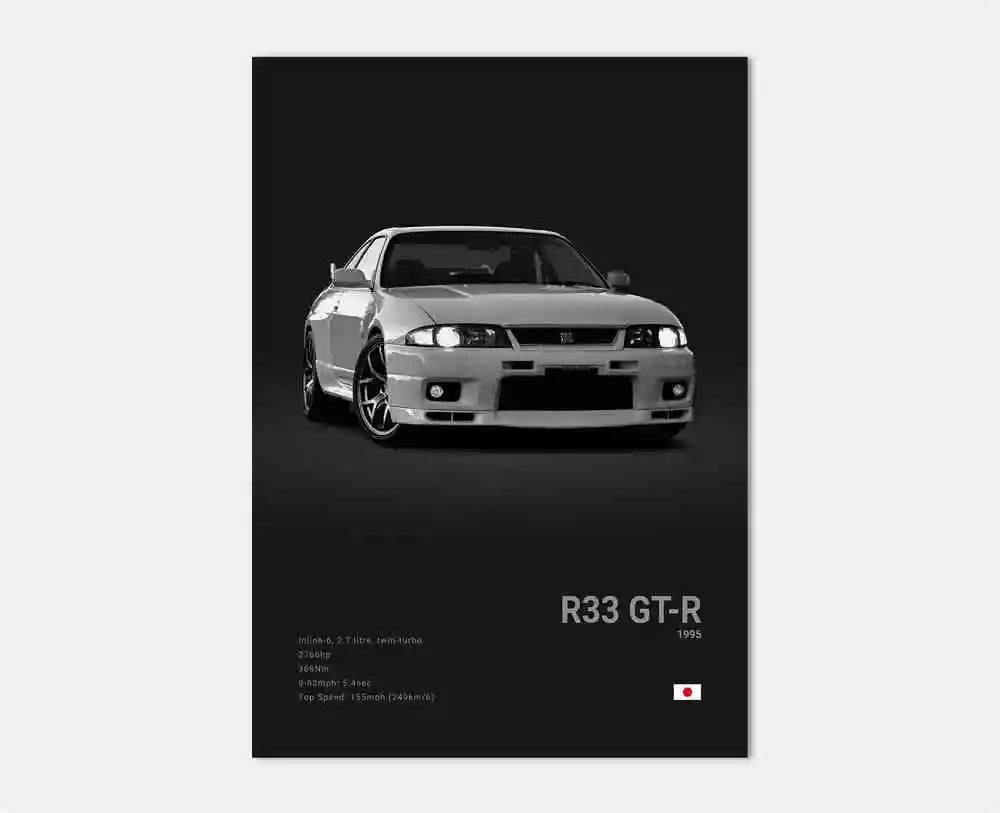 Pop Black and White Japan Cars Luxury Super Sport Car Poster Aesthetic R34 Gtr 240sx Canvas Print for Wall Art Garage Room Decor