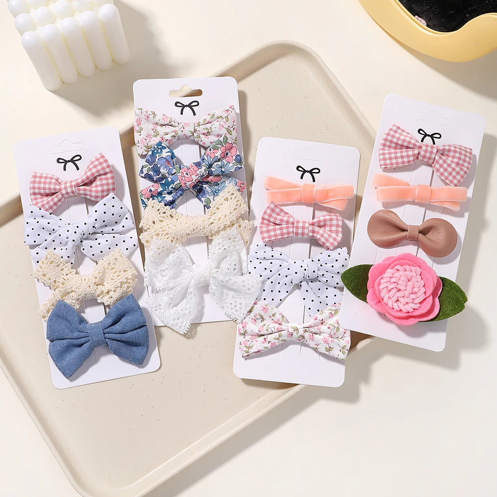 4PCS/Set Muslin Baby Girls Bows Hair Clips Hairpins Hairclip For Kids Cotton Linen Barrette Flower Print Side Pin Accessories