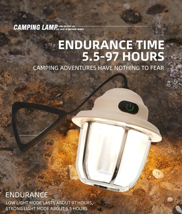 LED Camping Lamp 1200mAh Retro Hanging Tent Lamp 2700K/6500K Emergency Light Lantern IPX4 Waterproof Type C Charging for Outdoor