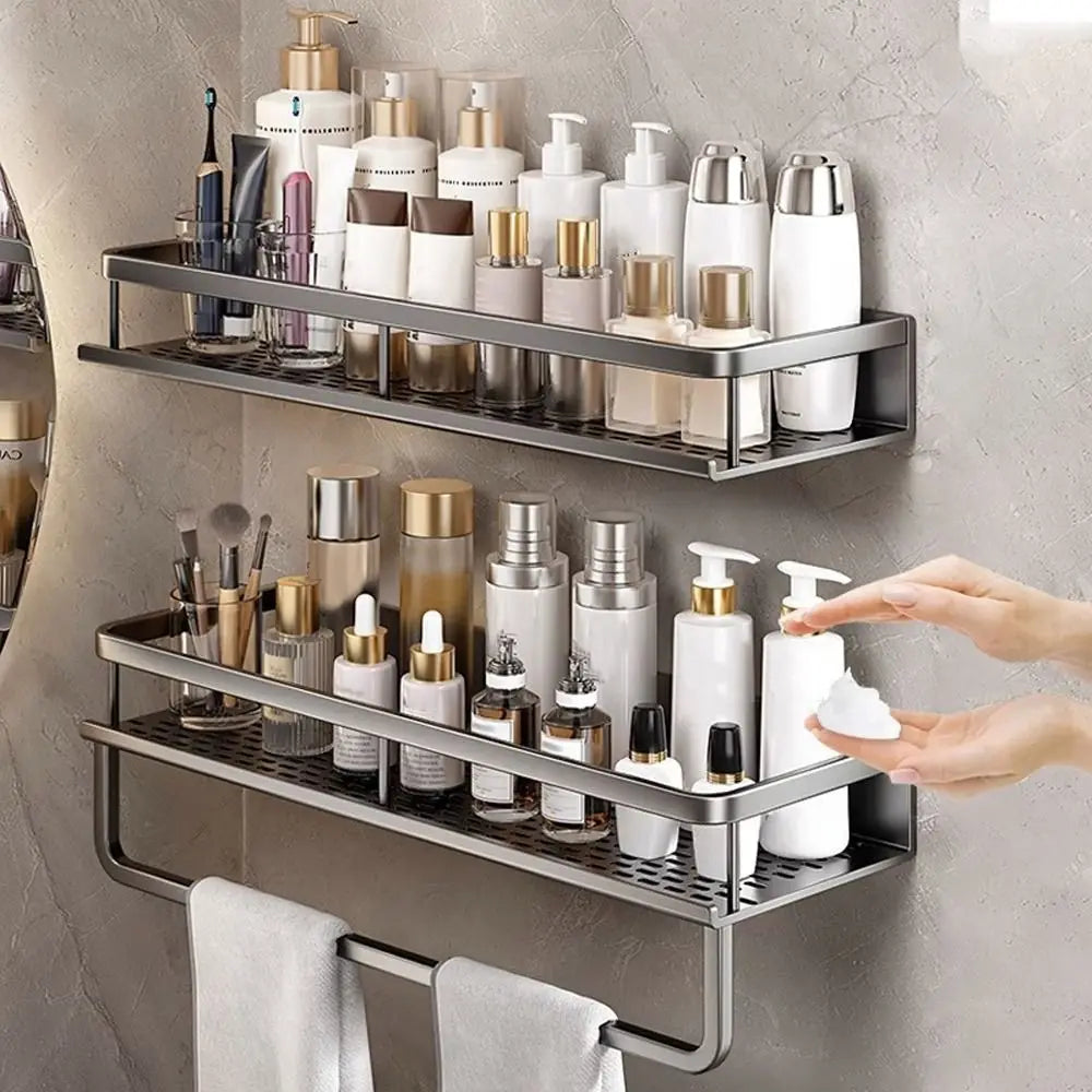 Bathroom Shelves Corner Shower Shelf Aluminum Wall Mount Shampoo Storage Rack Holders No Drill Kitchen Bathroom Accessories