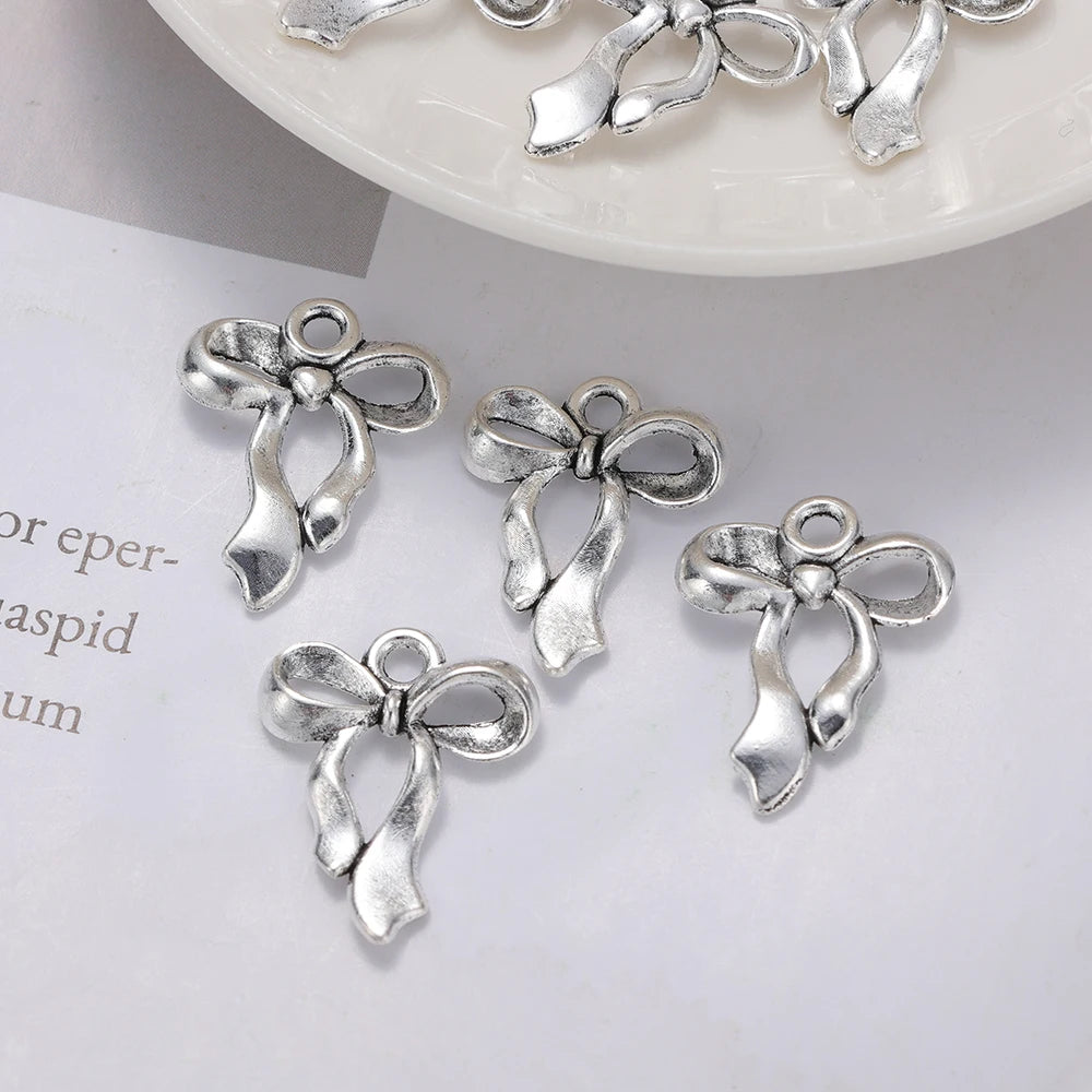 10pcs Ancient Silver Bow Charms Pendant for Jewelry Making 17x22mm Silver Color Bow for DIY Necklace Bracelet Accessories