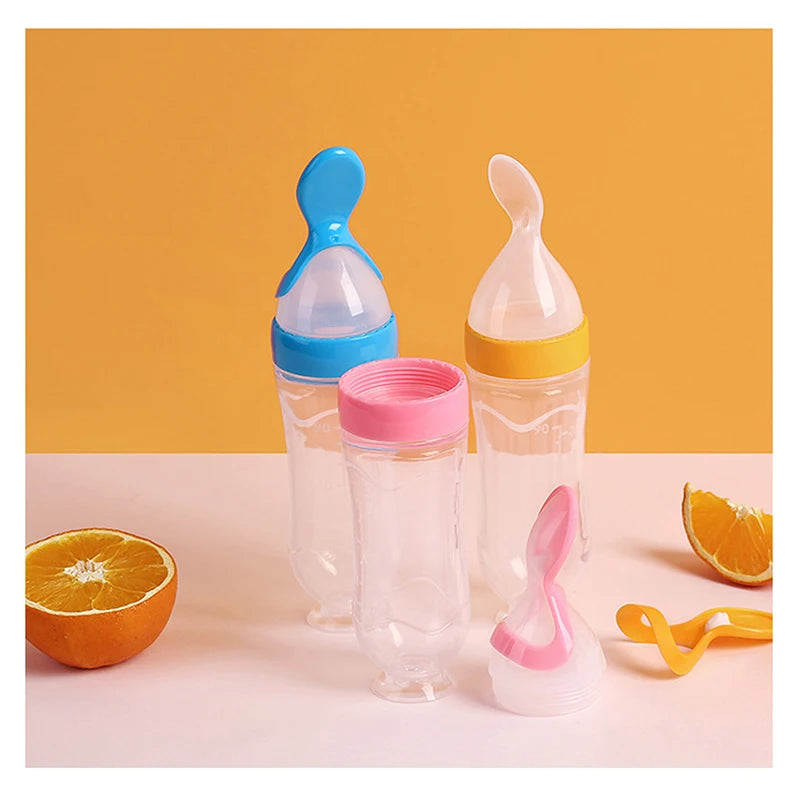 Baby Silicone Squeezing Feeding Bottle Newborn Baby Training Spoon Infant Cereal Food Supplement Feeder Bbay Safe Tableware