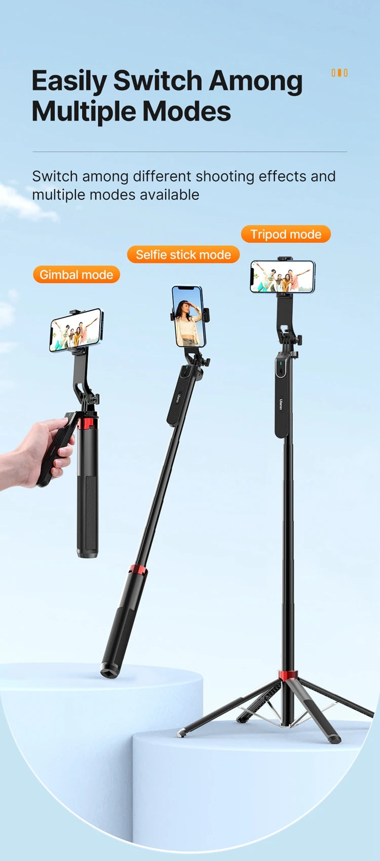 Ulanzi MA09 1.8m Selfie Stick Tripod for iPhone 16 15 14 13 12 Pro Max Phone with Remote Control with Panoramic Ball head Holder