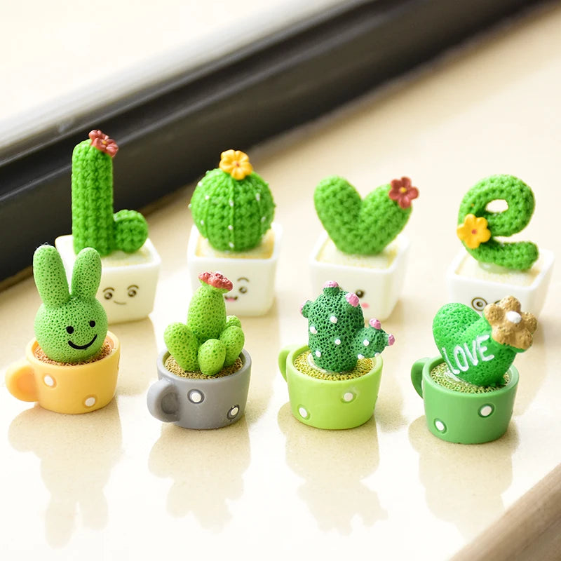 4Pcs/set Resin Succulent Cactus Mini Green Plant Bonsai Small Tree Pot Car Office Home Living Room Decoration Wedding Party Gift