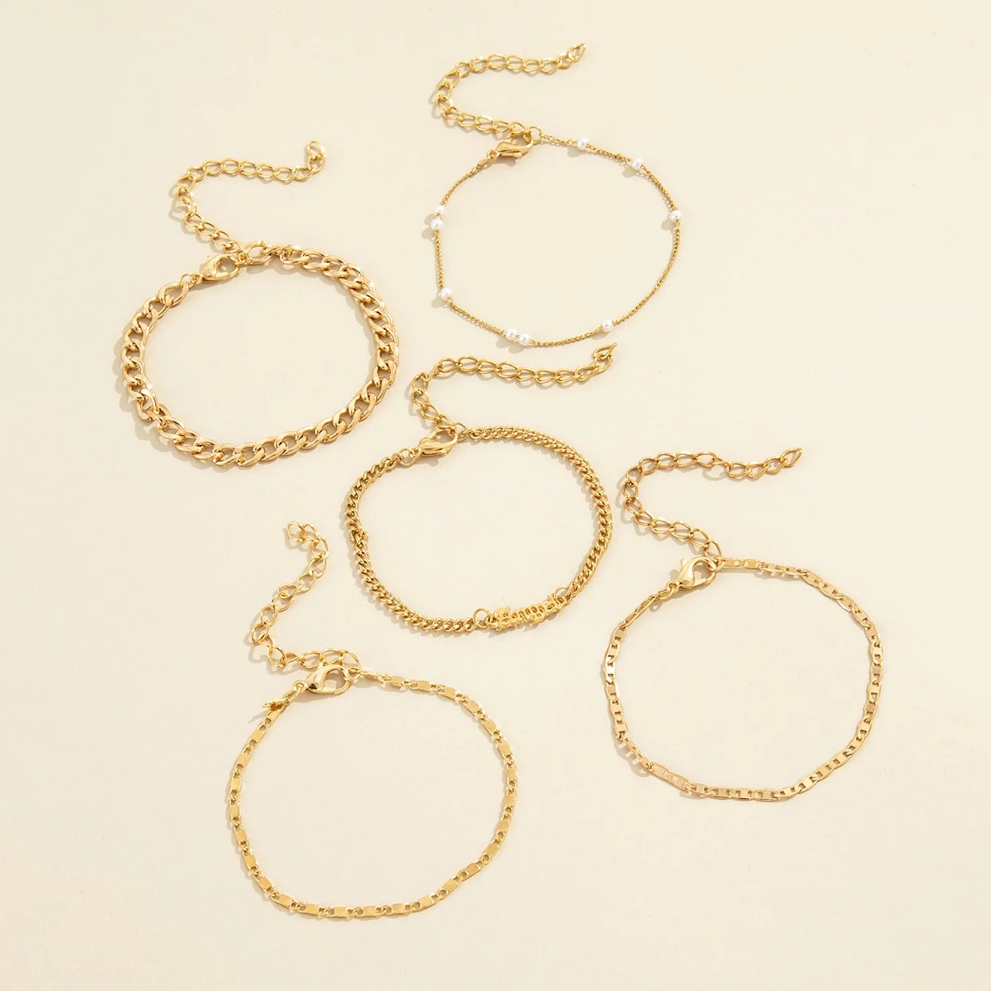 5Pcs Trendy Chain Bracelet Set For Women Angel Letter Gold Silver Color Link Chain Bangle Female Fashion Jewelry Gift